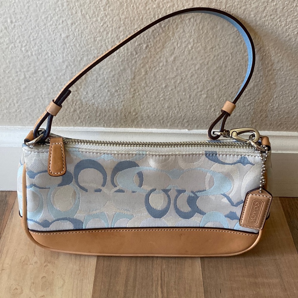 Vintage 2000’s Y2K Coach Pastel blue signature monogram Demi Shoulder Bag